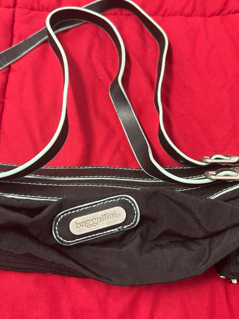 Baggallini Vintage Black Accordion Bag | Pale Blue Trim | Travel | Compact